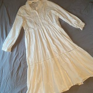 Zara Cotton Floral Embroidered Midi Button Down Dress